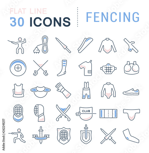 Set Vector Line Icons of Fencing.