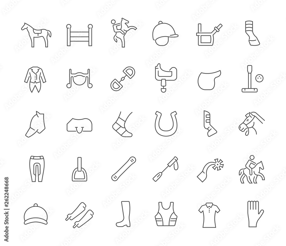 Set Vector Line Icons of Equestrian Sport. Set Vector Line Icons of Equestrian Sport.
