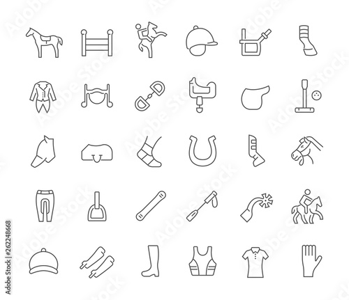 Set Vector Line Icons of Equestrian Sport.