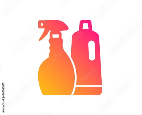 Cleaning spray and Shampoo icon. Washing liquid or Cleanser symbol. Housekeeping equipment sign. Classic flat style. Gradient shampoo and Spray icon. Vector
