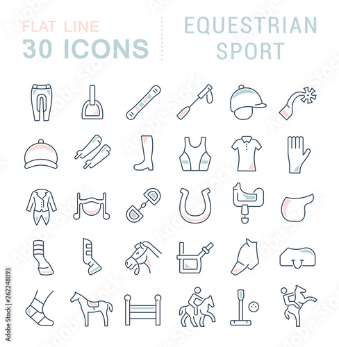Set Vector Line Icons of Equestrian Sport.