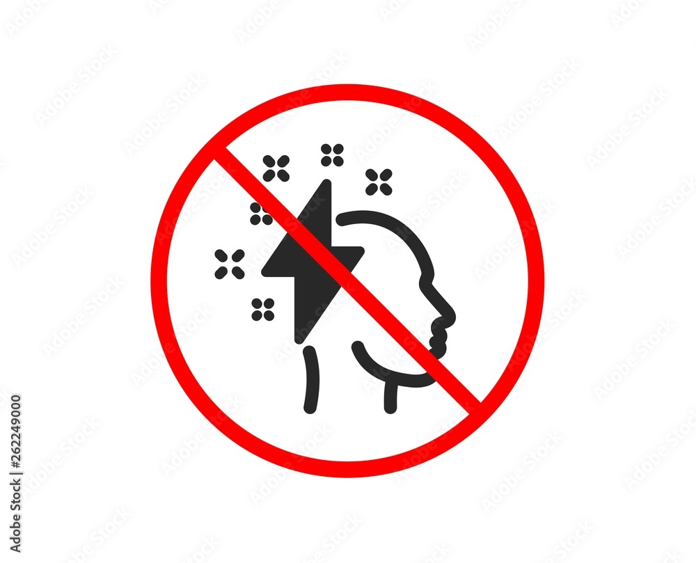 No or Stop. Creative brainstorming icon. Human head with lightning bolt sign. Inspiration symbol. Prohibited ban stop symbol. No brainstorming icon. Vector No or Stop. Creative brainstorming icon. Human head with lightning bolt sign. Inspiration symbol. Prohibited ban stop symbol. No brainstorming icon. Vector