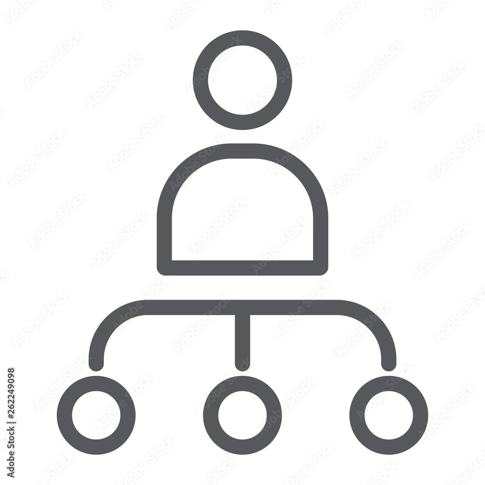 Person and chart line icon, worker and diagram, structure sign, vector graphics, a linear pattern on a white background. Person and chart line icon, worker and diagram, structure sign, vector graphics, a linear pattern on a white background.