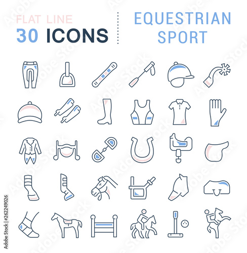 Set Vector Line Icons of Equestrian Sport.
