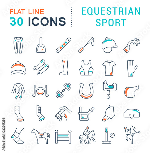 Set Vector Line Icons of Equestrian Sport.