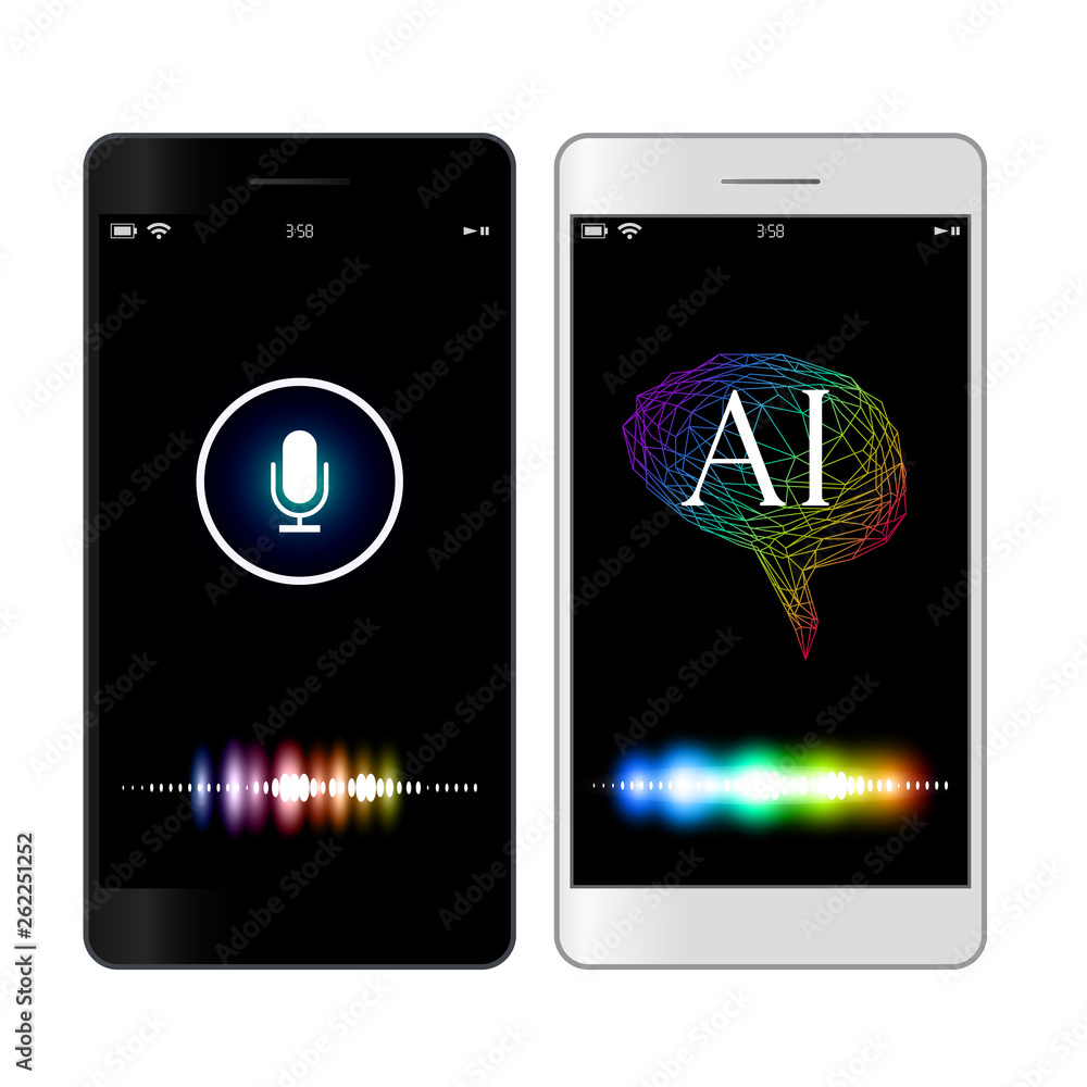 イラスト素材 音声認識虹色ui人工知能aiのスマートフォンアプリケーション Stock Vector Adobe Stock