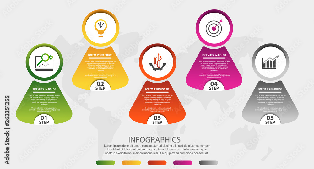 Modern 3D vector illustration. Circular infographic template with five ...