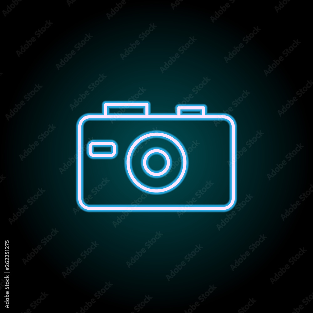 camera neon icon. Elements of Camping set. Simple icon for websites, web design, mobile app, info graphics camera neon icon. Elements of Camping set. Simple icon for websites, web design, mobile app, info graphics