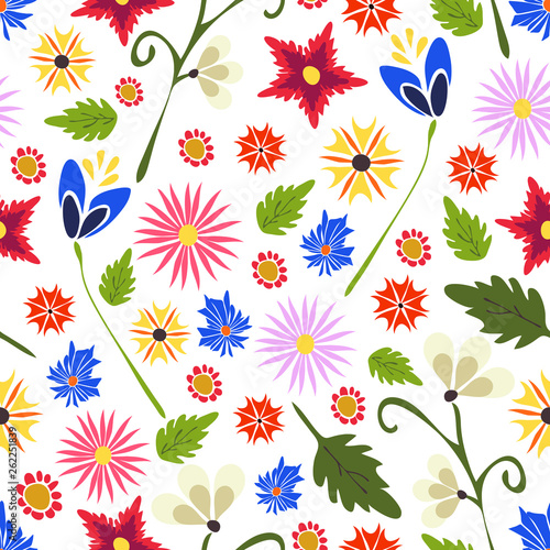 Seamless wildflower vector pattern.