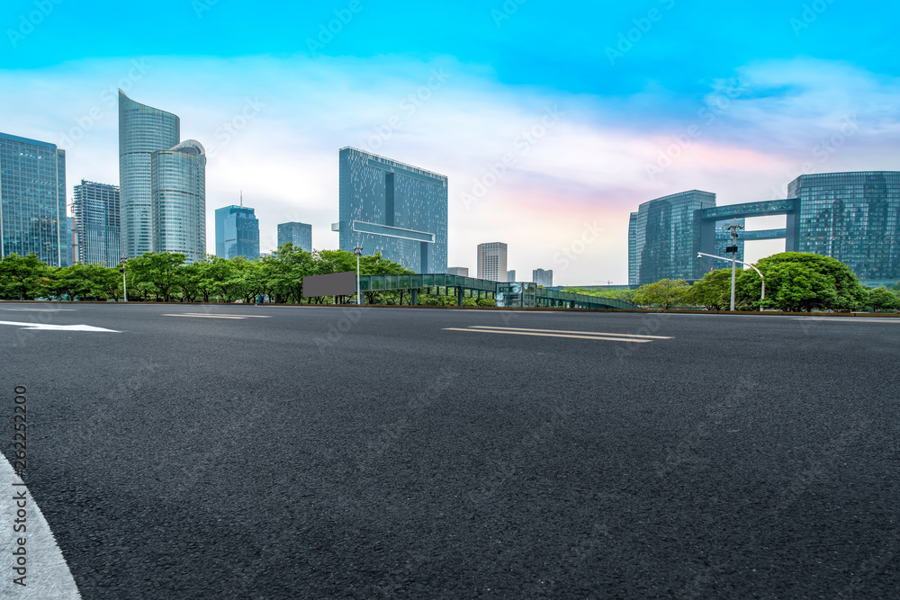 Road and skyline of urban architecture