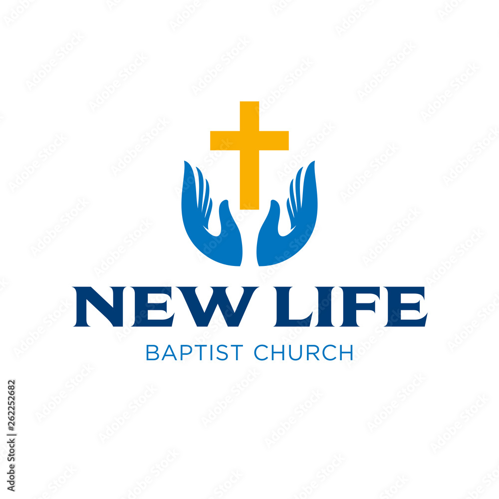 Obraz premium Church logo modern vector graphic hands and cross - Vector 