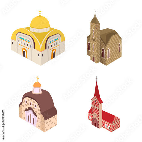 Isolated object of architecture and building symbol. Set of architecture and clergy stock vector illustration.