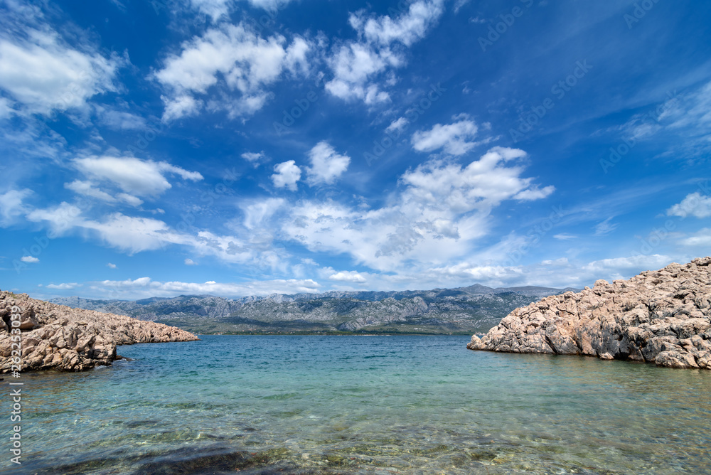 Adriatic Sea Bay With View Over Paklenica National Park Mountains