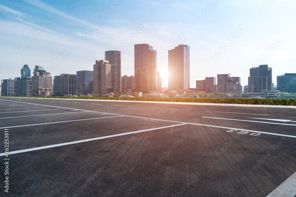 Empty Asphalt Road Through Modern City of Shanghai, China..