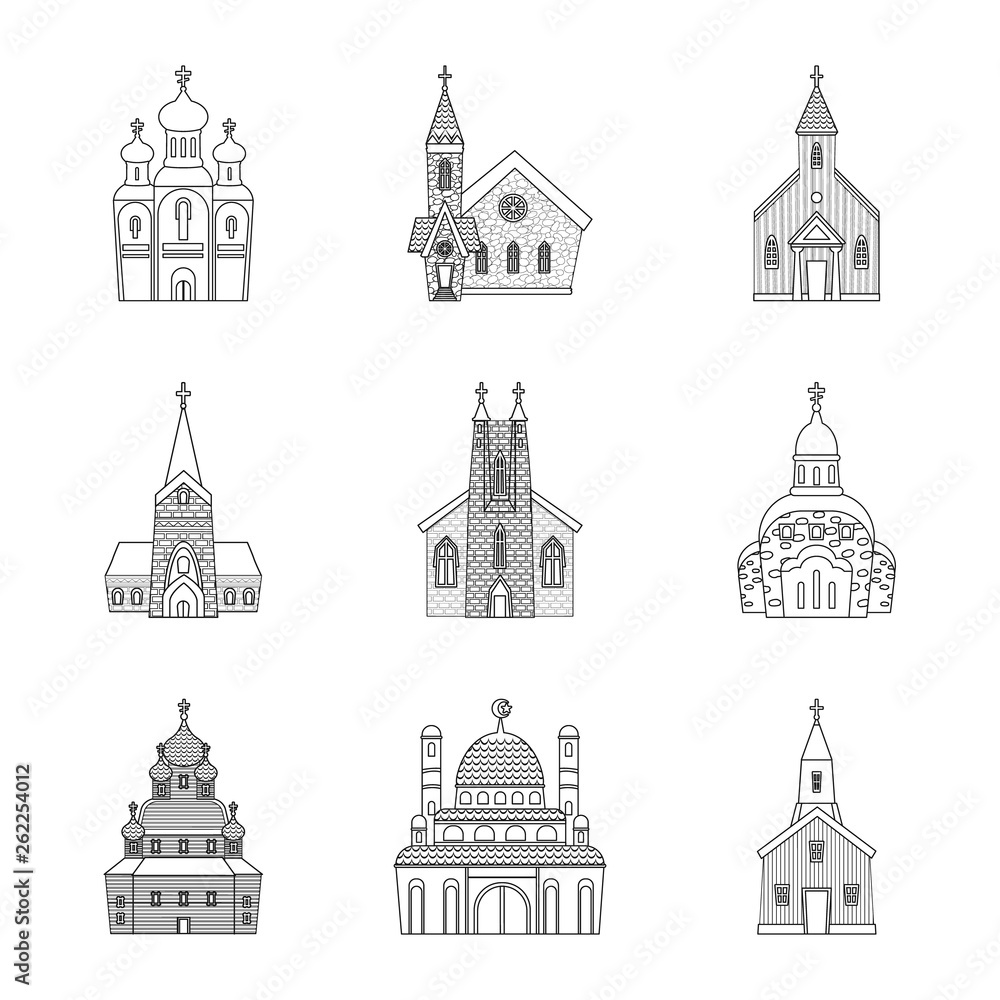 Vector design of architecture and faith logo. Collection of architecture and temple stock symbol for web.