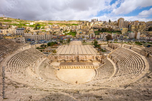 Aerial view of Roman Theatre in Amman, Jordan photo