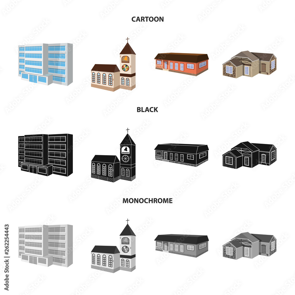 Isolated object of facade and housing icon. Collection of facade and infrastructure stock vector illustration.