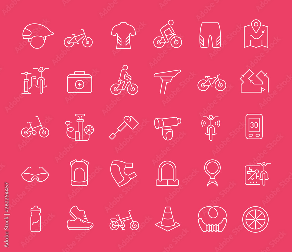 Set of Line Icons of Cycling. Set of Line Icons of Cycling.