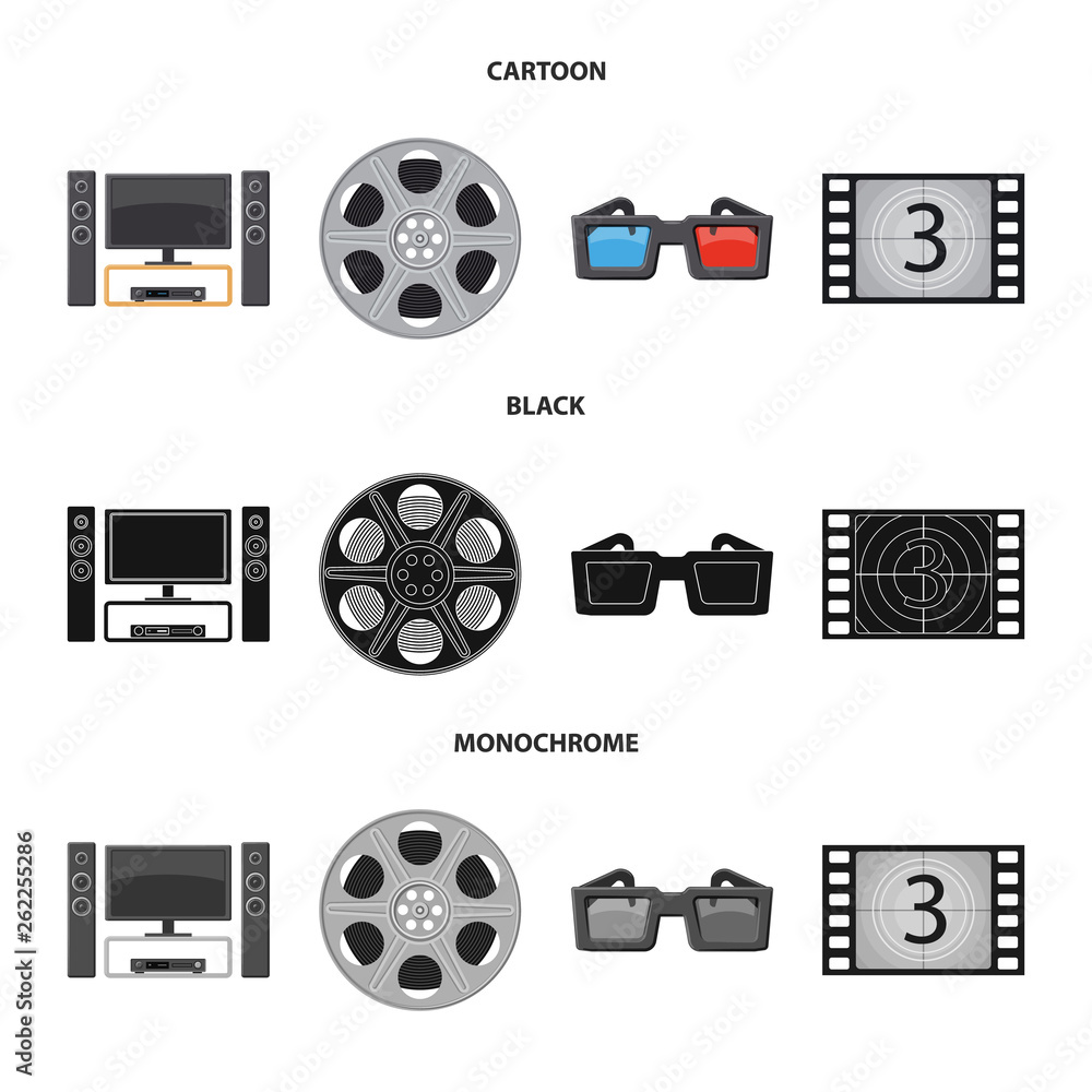 Vector illustration of television and filming icon. Collection of television and viewing stock vector illustration.