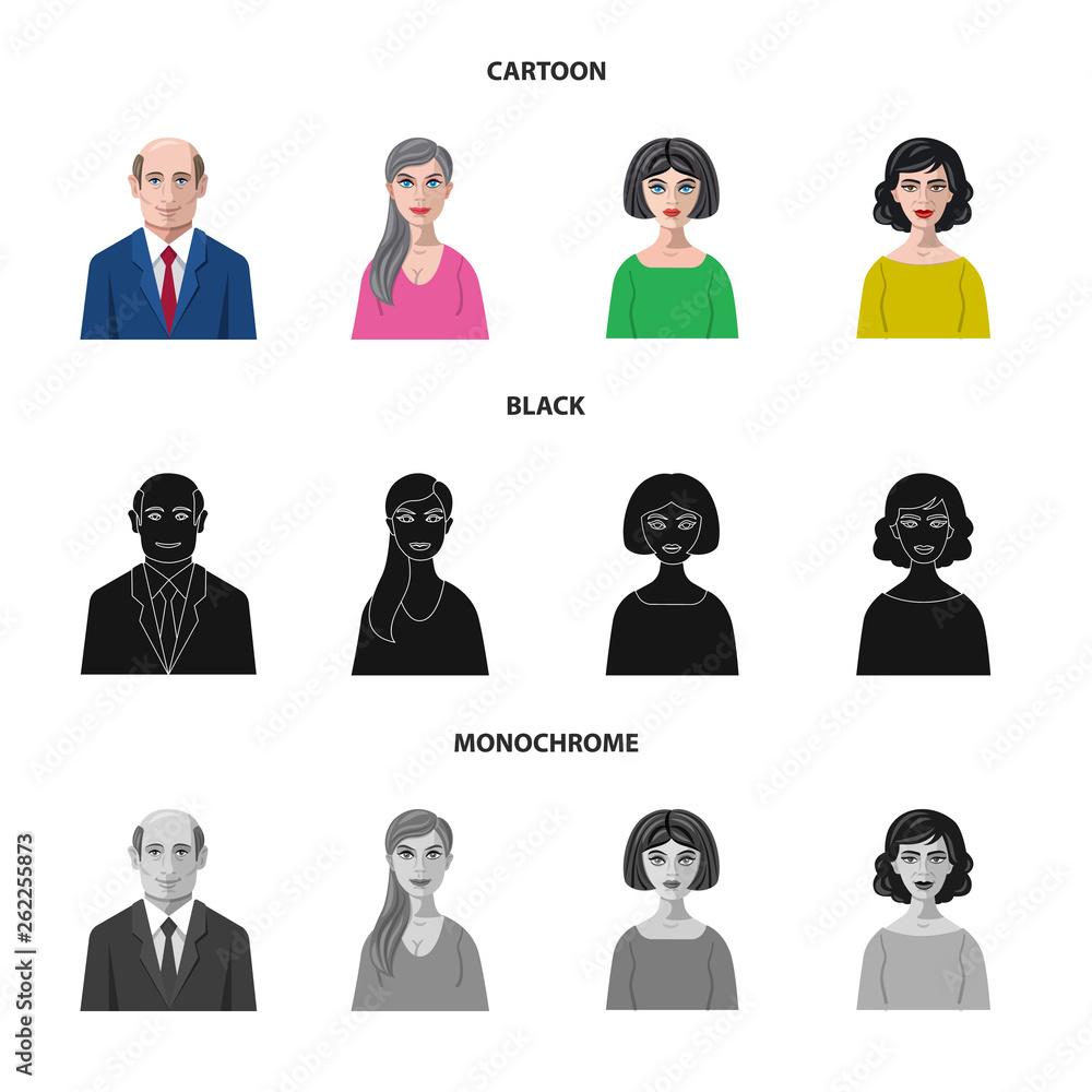 Vector illustration of hairstyle and profession icon. Collection of hairstyle and character stock vector illustration. Vector illustration of hairstyle and profession icon. Collection of hairstyle and character stock vector illustration.