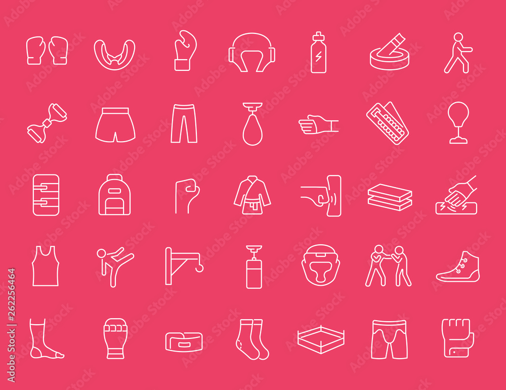 Set of Line Icons of Combat Sport. Set of Line Icons of Combat Sport.