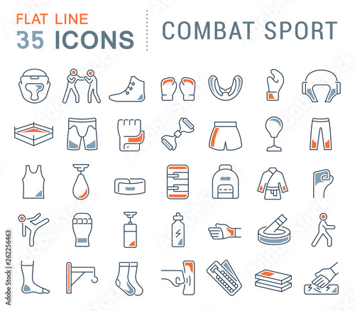 Set Vector Line Icons of Combat Sport.