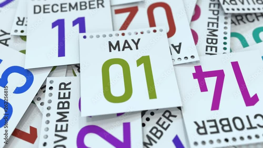 May 1 date on calendar leaf. 3D animation May 1 date on calendar leaf. 3D animation