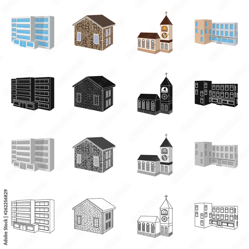 Vector illustration of facade and housing symbol. Collection of facade and infrastructure vector icon for stock.