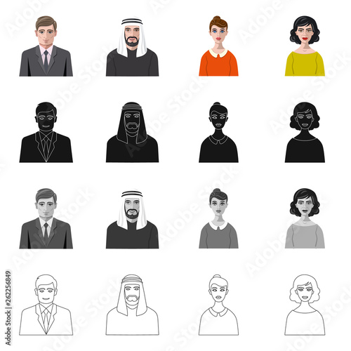 Vector design of hairstyle and profession  sign. Set of hairstyle and character  stock symbol for web.