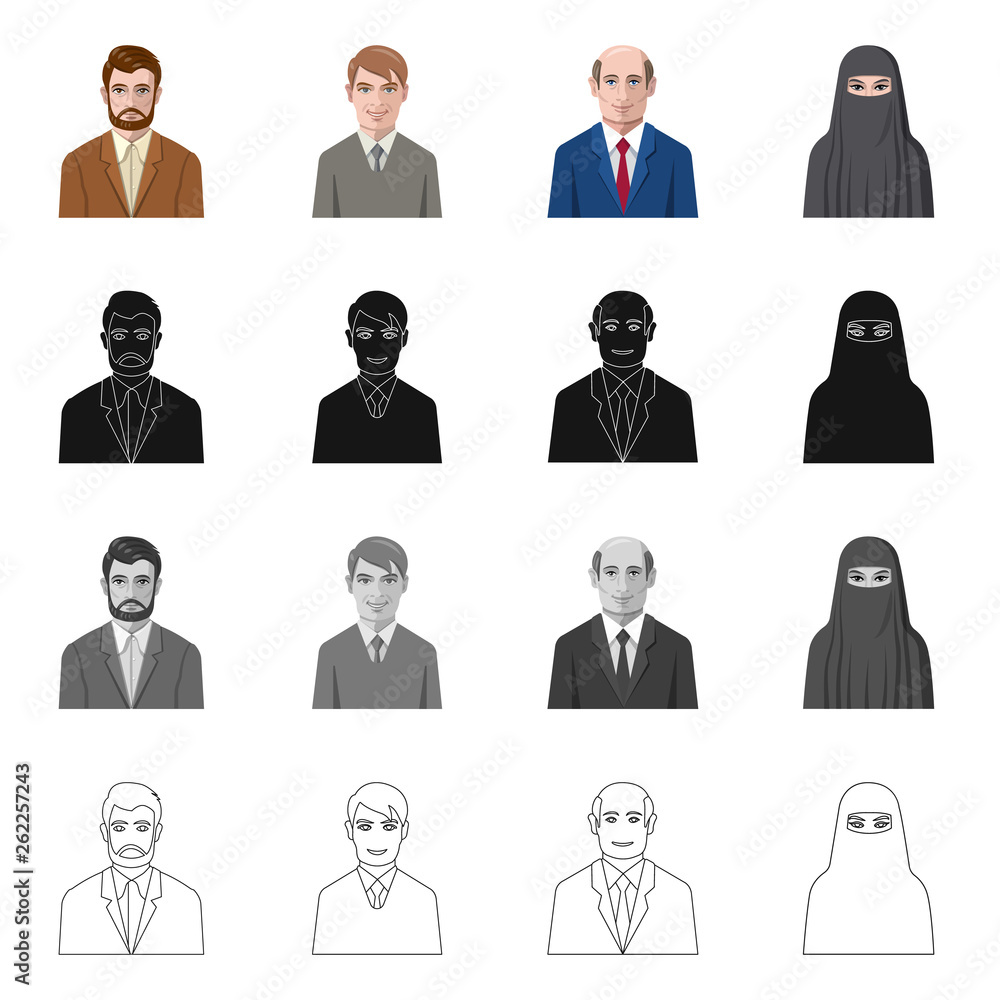 Vector design of hairstyle and profession logo. Set of hairstyle and character vector icon for stock. Vector design of hairstyle and profession logo. Set of hairstyle and character vector icon for stock.