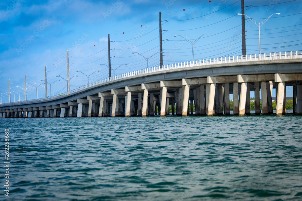 Waterlevel shot of the Boca Chica Bridge as it enters Stock Island headed to Key West Florida in the Florida Keys