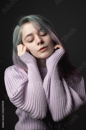 Portrait of the young woman with dyed hair