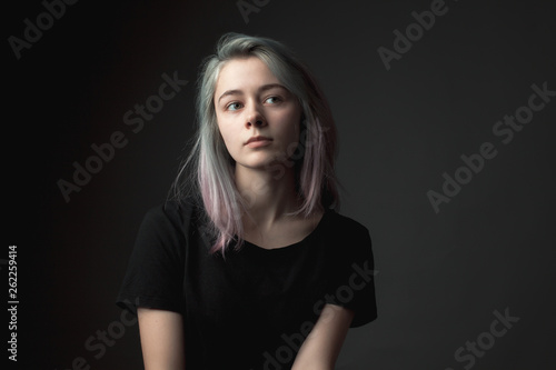 Portrait of the girl with dyed hair.