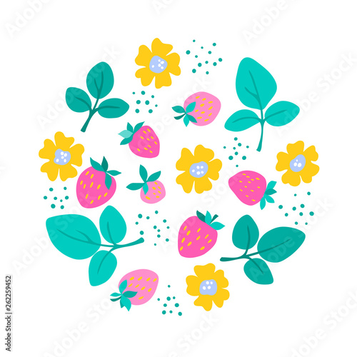 Wallpaper Mural vector strawberry beries leaf flowers cute childdish funny illustration on white Torontodigital.ca
