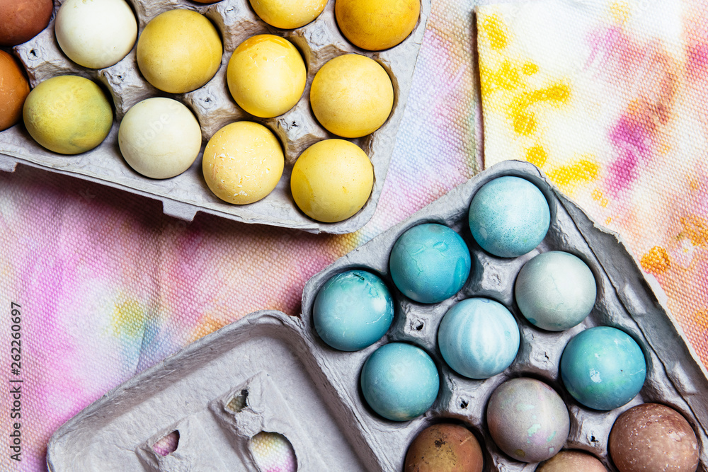 Naturally dyed Easter eggs in egg carton Naturally dyed Easter eggs in egg carton