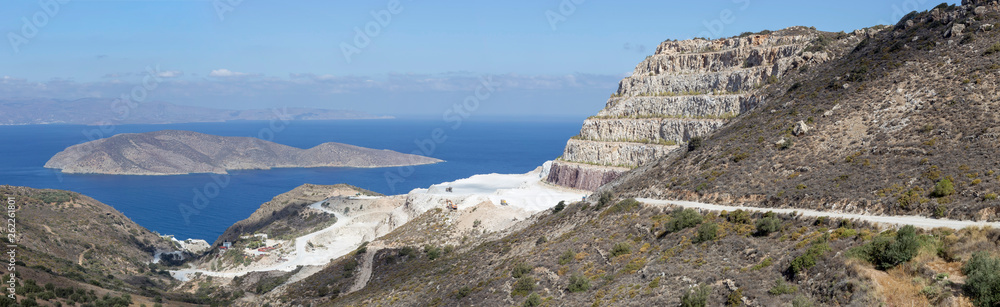 Mountain, marble quarry on the background of the sea