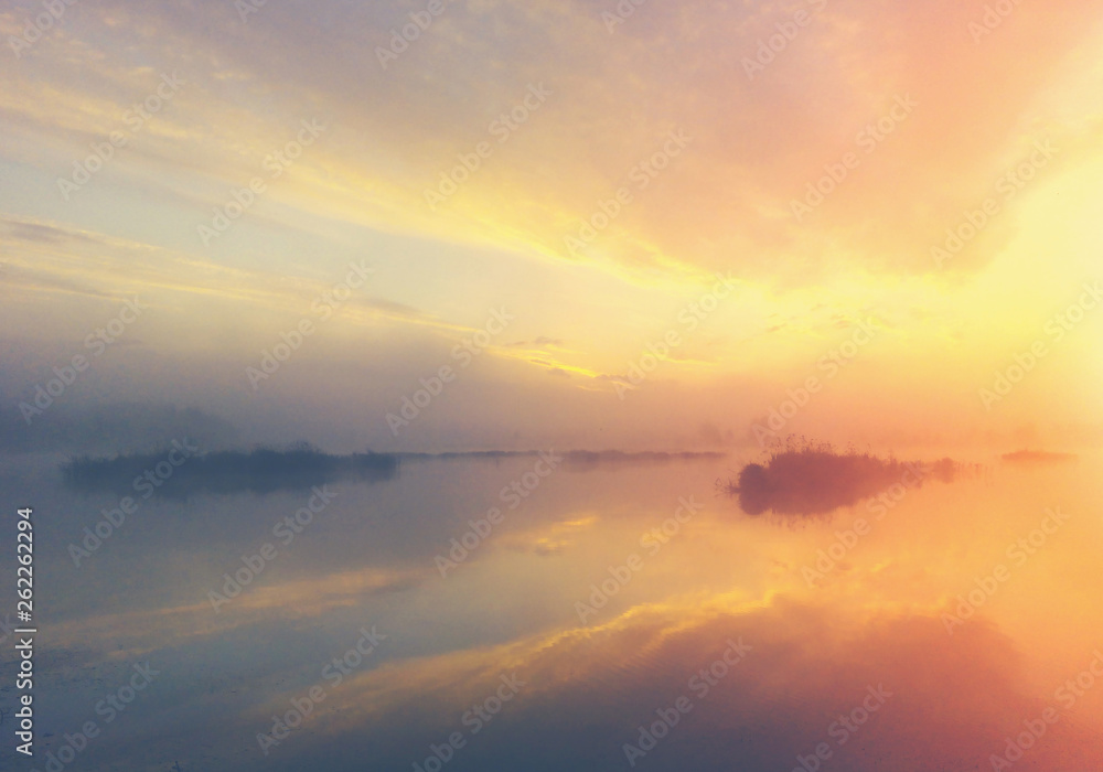 Blurred yellow-blue background. Light sky and sea landscape.