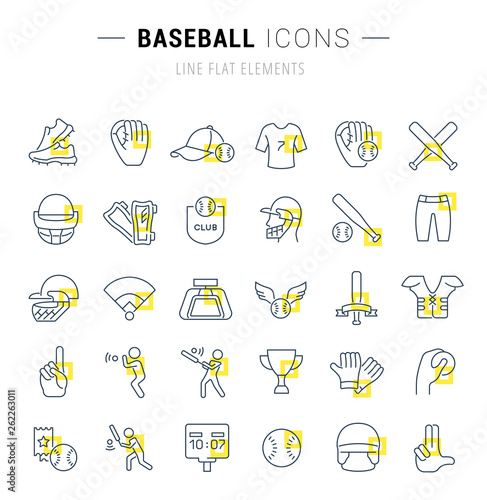 Set Vector Line Icons of Baseball.