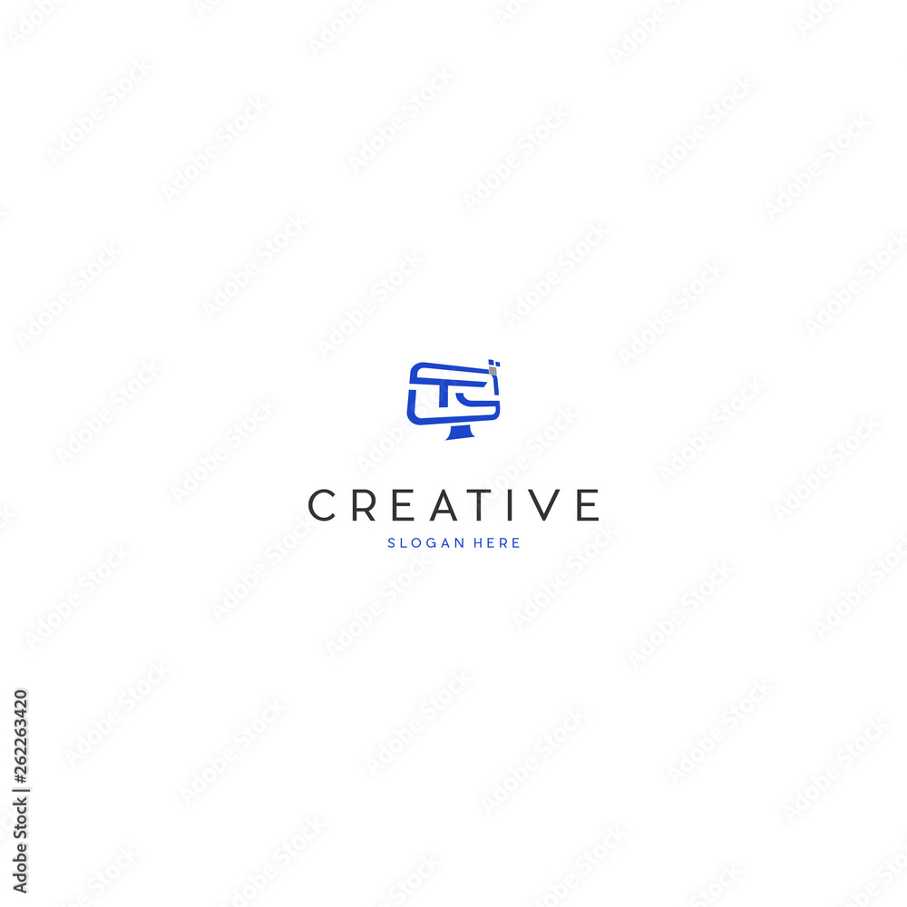 TC letter design vector with Monitor creative sign, TC Monitor logo icon template TC letter design vector with Monitor creative sign, TC Monitor logo icon template