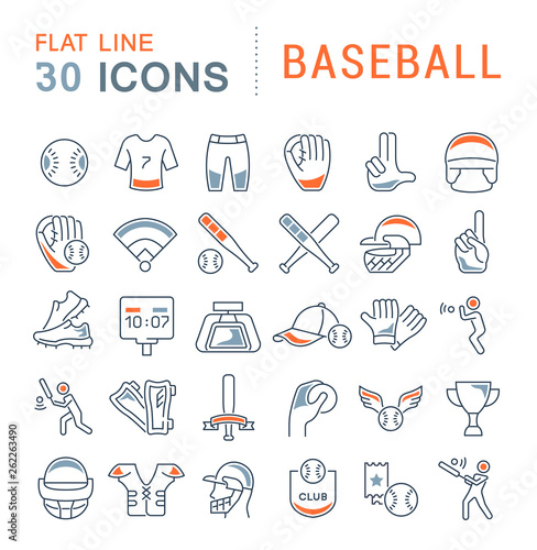 Set Vector Line Icons of Baseball.