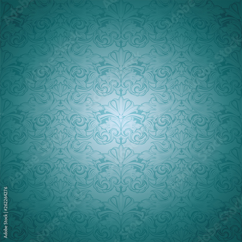 turquoise,aqua blue, cyanic, aquamarine vintage background, royal with classic Baroque pattern, Rococo with darkened edges background, card, invitation, banner. vector illustration EPS 10
