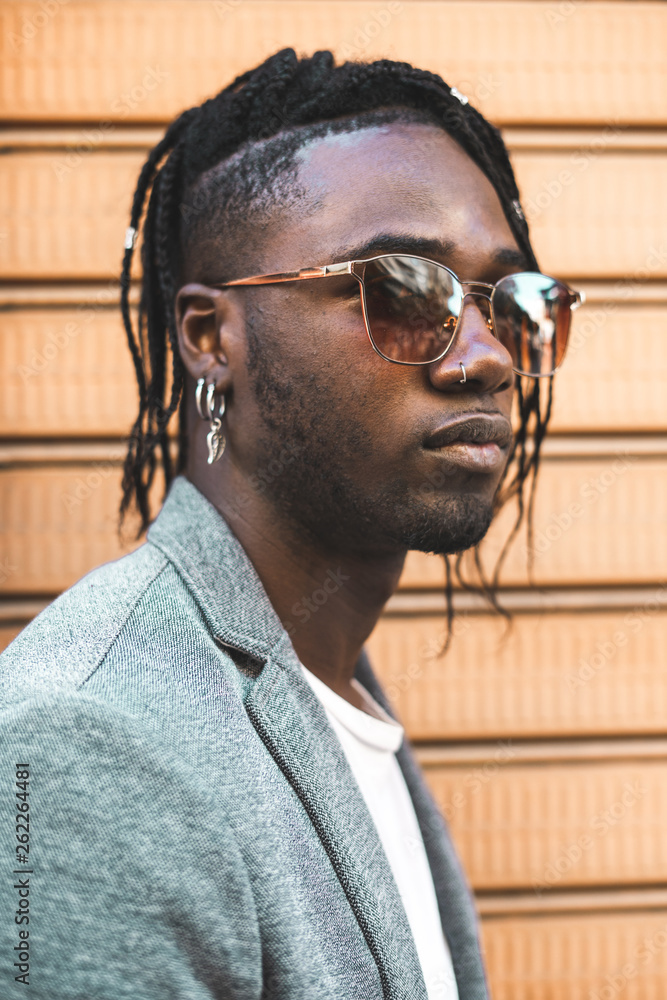 Portrait Handsome African American man elegant profile with sunglasses.Concept  black man style Stock Photo | Adobe Stock