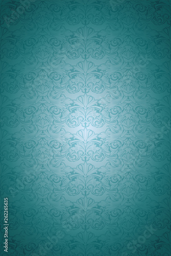 turquoise,aqua blue, cyanic, aquamarine vintage background, royal with classic Baroque pattern, Rococo with darkened edges background, card, invitation, banner. vector illustration EPS 10