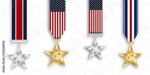 Medal of honor. Silver star. Memorial day. National holiday of the USA. Vector illustration.
