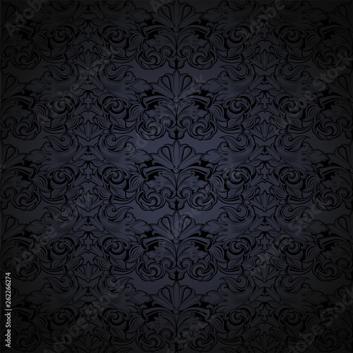 dark grey and black vintage background, royal with classic Baroque pattern, Rococo with darkened edges background, card, invitation, banner. vector illustration EPS 10