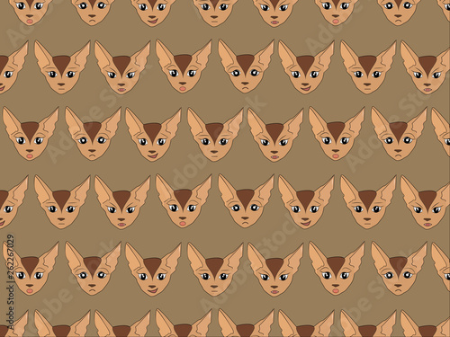 Pattern cartoon sphinx cat head. Print Brown. Vector. Cartoon. photo