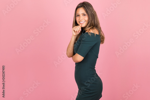 Cute Latin Woman On Pink Background