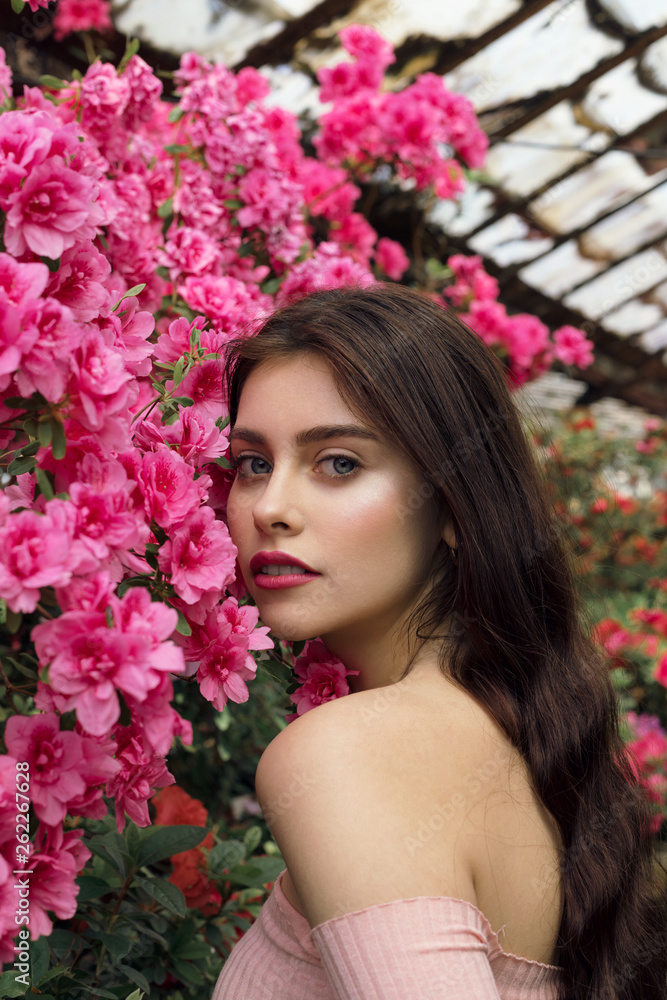 A model look girl with bare shoulders healthy skin and red lips A model look girl with bare shoulders healthy skin and red lips