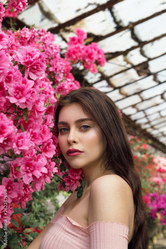 A model look girl with bare shoulders healthy skin and red lips A model look girl with bare shoulders healthy skin and red lips
