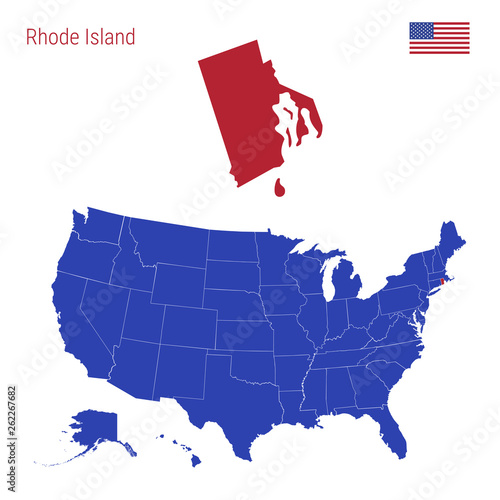 The State of Rhode Island is Highlighted in Red. Vector Map of the United States Divided into Separate States. photo